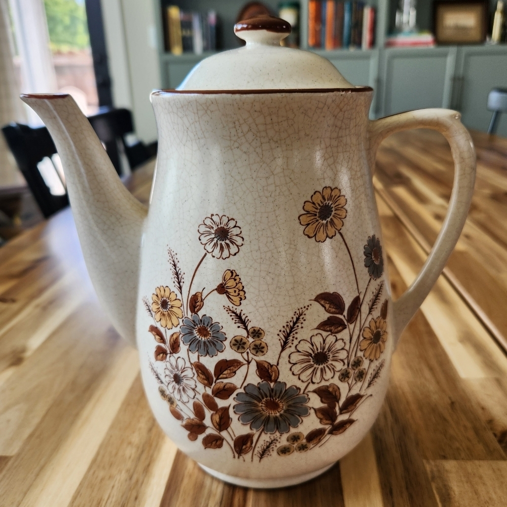 1970s Vintage Stoneware Floral Teapot - Made in Japan